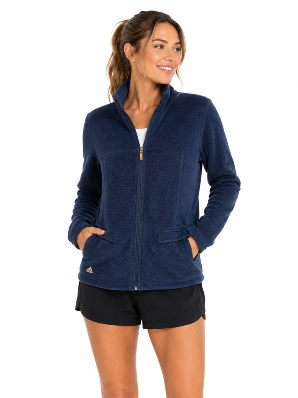 Adidas Fleece Jacket M Blue Full Zip NWT Cozycore Streetwear Gym Track Layer